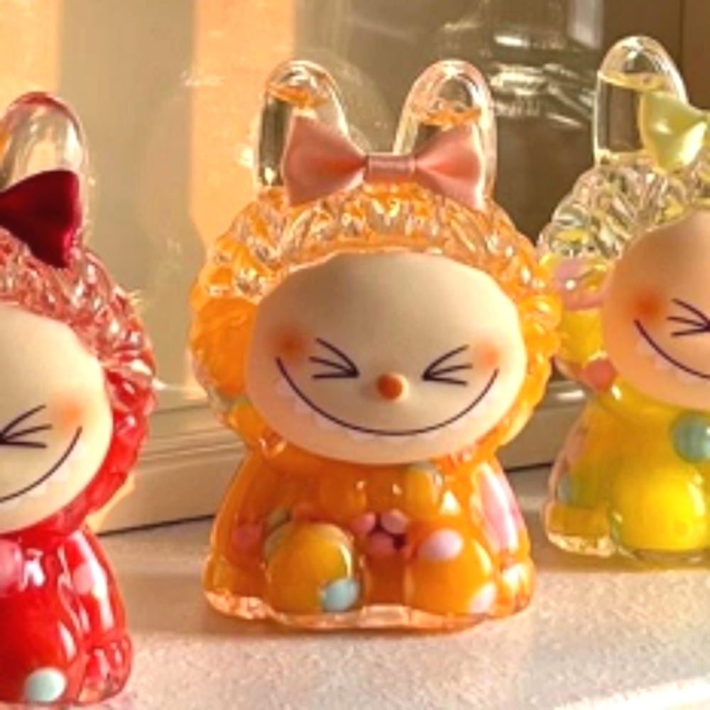 Smiling ORANGE LABUBU The Monsters Figurine orange Bow & Colorful Beads Li…